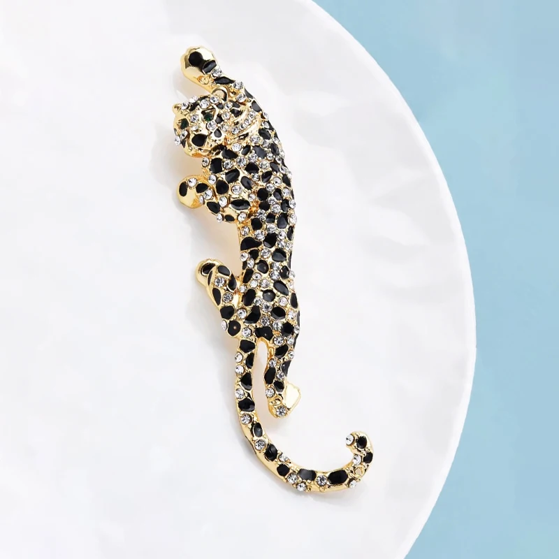 Big Climbing Leopard Brooch Pins Enamel Animal Brooches Winter Luxury - Image 4