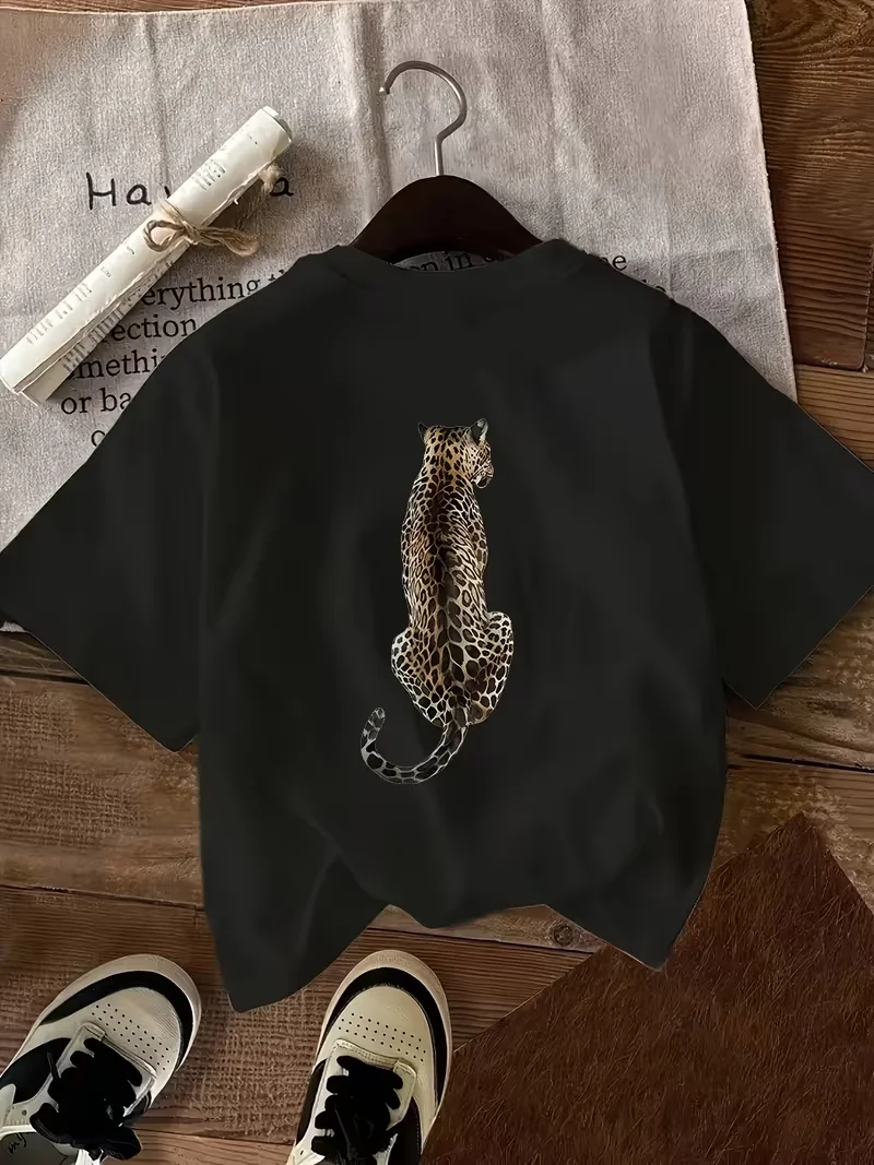 Leopard Print Round Neck Short Sleeve T Shirt Casual Sports Style - Image 2