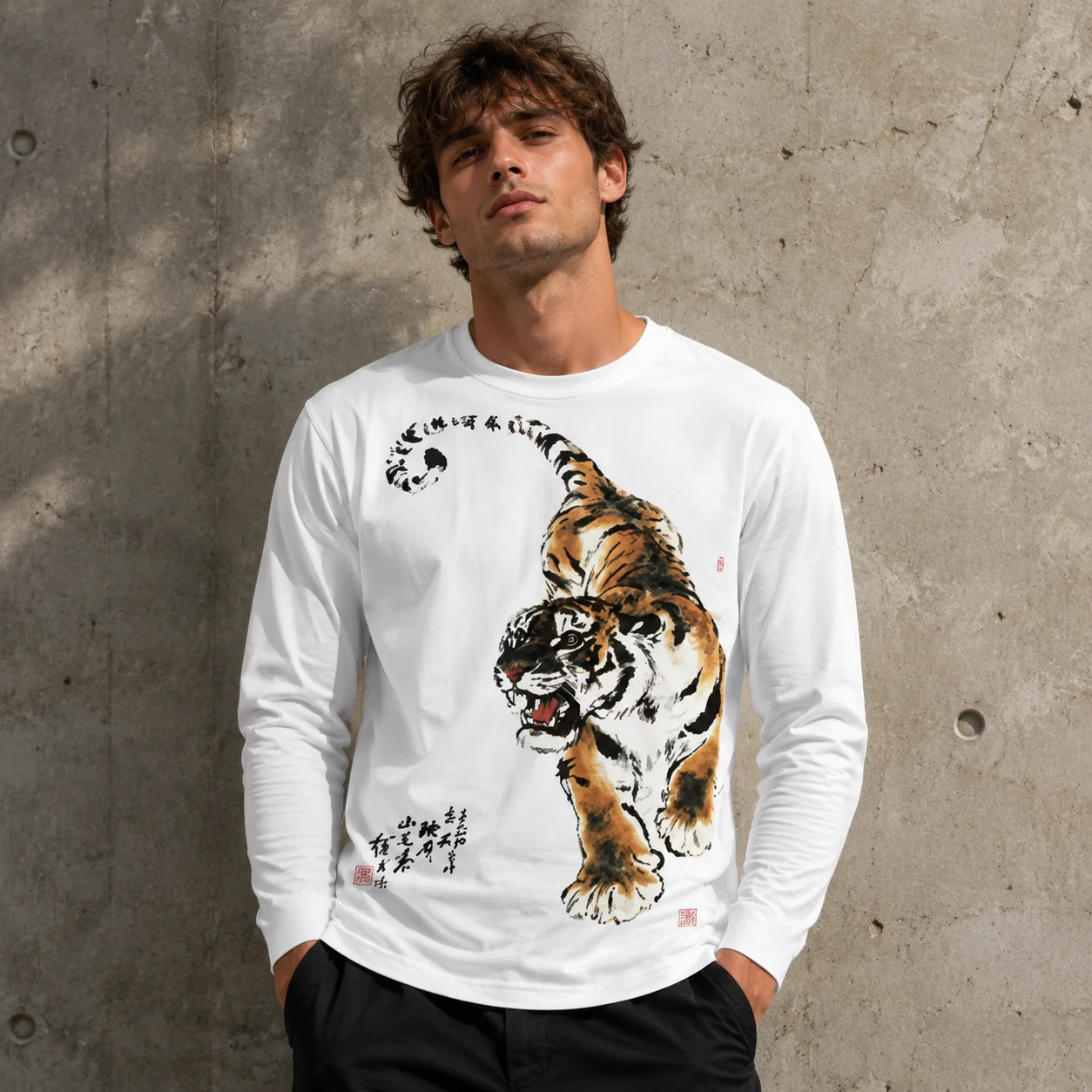 Y2k Unisex Funny Horror Tiger Pattern Printed Long Sleeve Lightweight