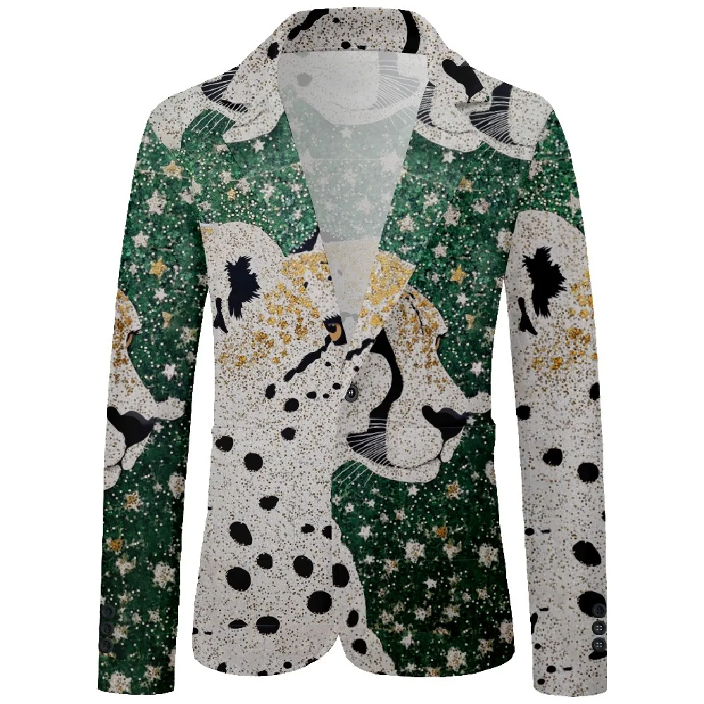 Mens Blazer Animal Cheetah Print One Button Vintage Casual Coat