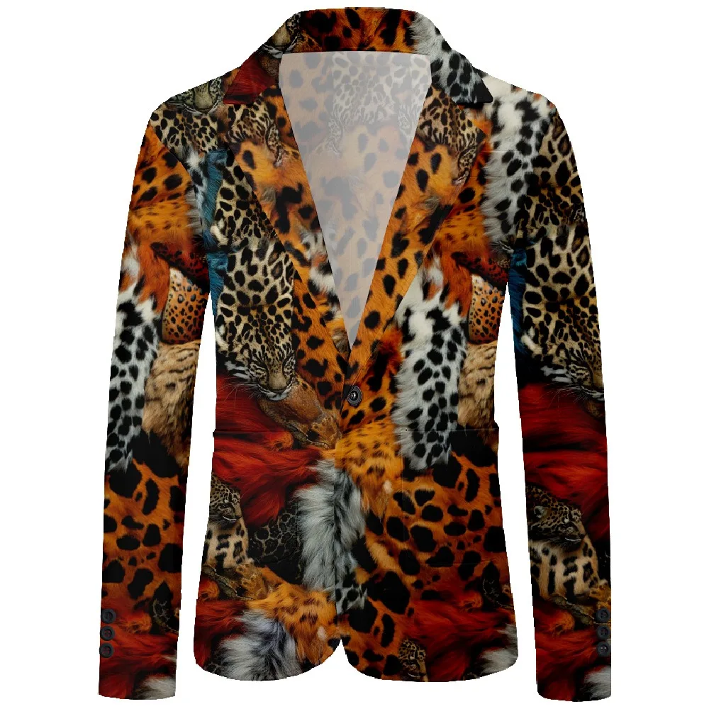 Mens Blazer Animal Cheetah Print One Button Vintage Casual Coat - Image 3